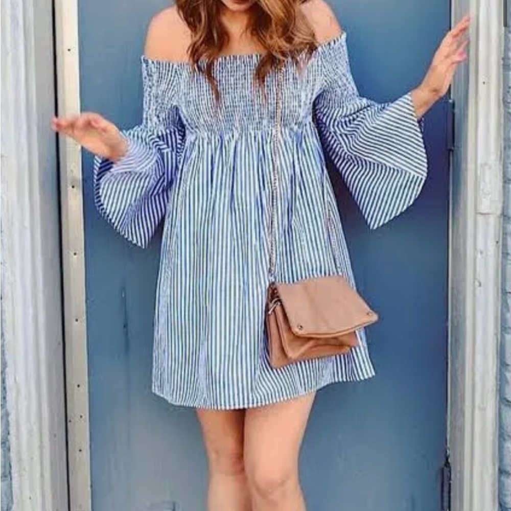 Zara Off The Shoulder Striped Dress